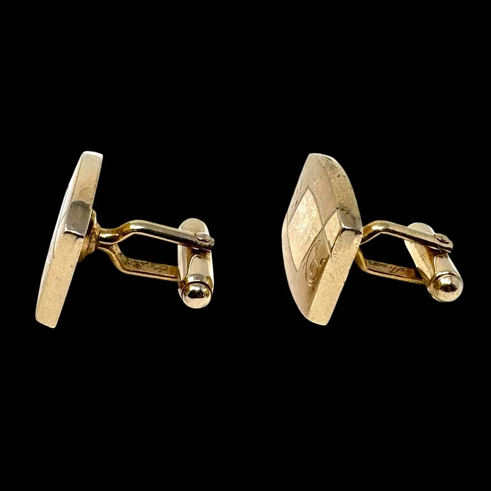 Vintage Anson Gold Tone Cufflinks Retro Geometric Etched Design 1950s EUC